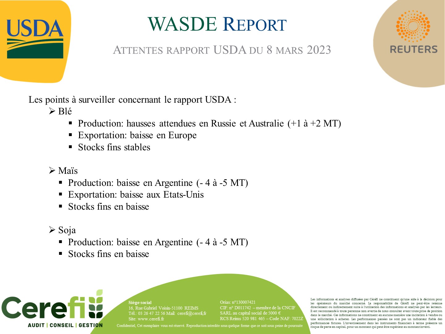 Attentes rapport USDA